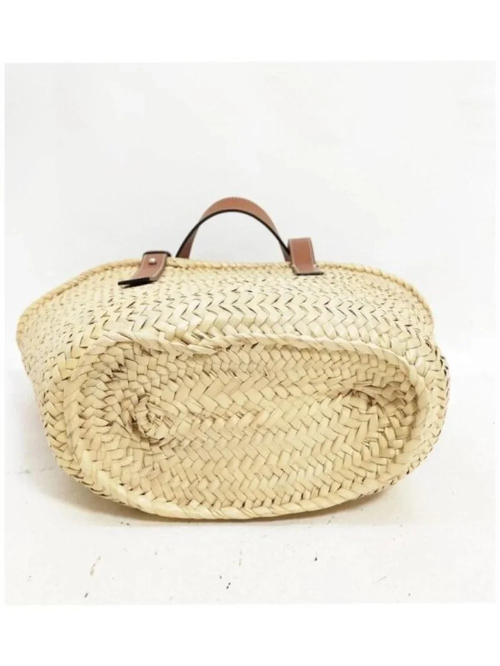 Authentic Loewe Large Basket Palm Leaf Leather Tote Bag
